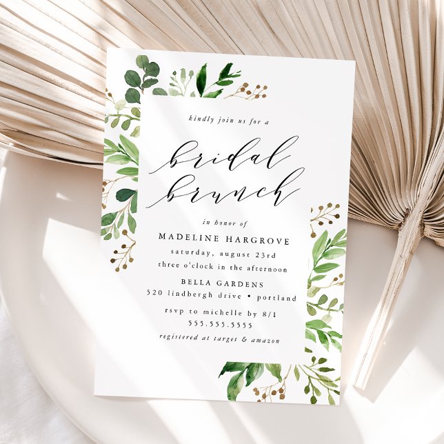 Convite Watercolor Greenery Bridal Brunch (Criador carregado)