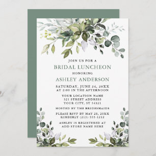 Convite Watercolor Greenery Bridal Luncheon Sage Green