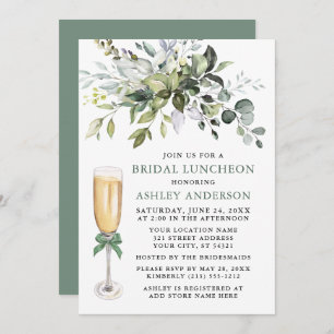 Convite Watercolor Greenery Bridal Luncheon Sage Green