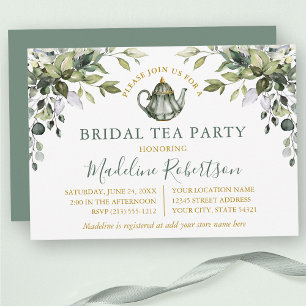 Convite Watercolor Greenery Bridal Tea Party Sage Green
