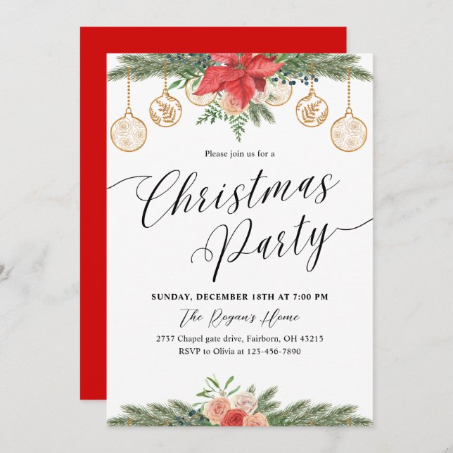 Convite Watercolor Greenery Christmas Party  (Frente/Verso)