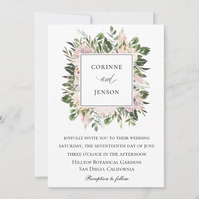 Convite Watercolor Greenery Dusty Floral Wedding (Frente)