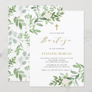 Convite Watercolor Greenery e Flores Bautizo