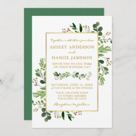 Convite Watercolor Greenery Eucalyptus, Casamento Dourado