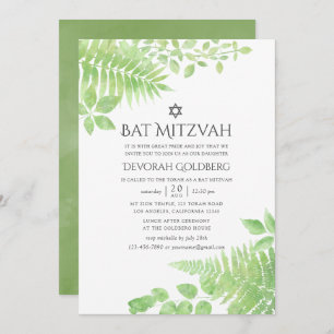 Convite Watercolor Greenery Foliage Bat Mitzvah