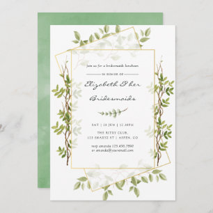 Convite Watercolor Greenery Geométrico Bridesmaids Luncheo