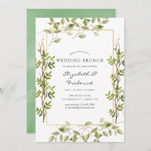 Convite Watercolor Greenery Geométrico Brunch