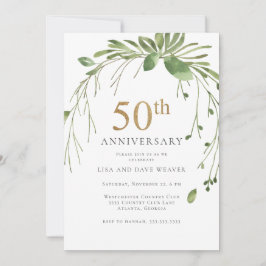 Convite Watercolor Greenery Gold 50º Aniversário