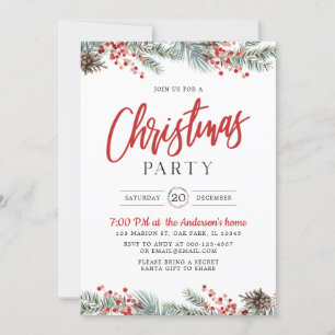 Convite Watercolor Greenery Holly Berry Festa de Natal