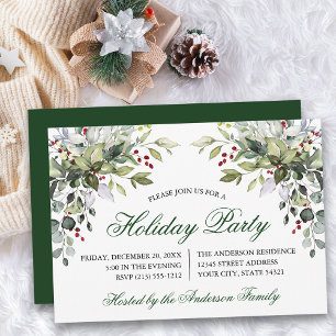 Convite Watercolor Greenery Holly Holiday Party