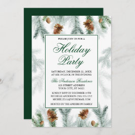 Convite Watercolor Greenery Pine Cones Foliday Party