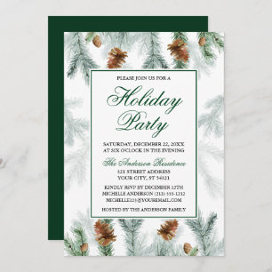 Convite Watercolor Greenery Pine Cones Foliday Party