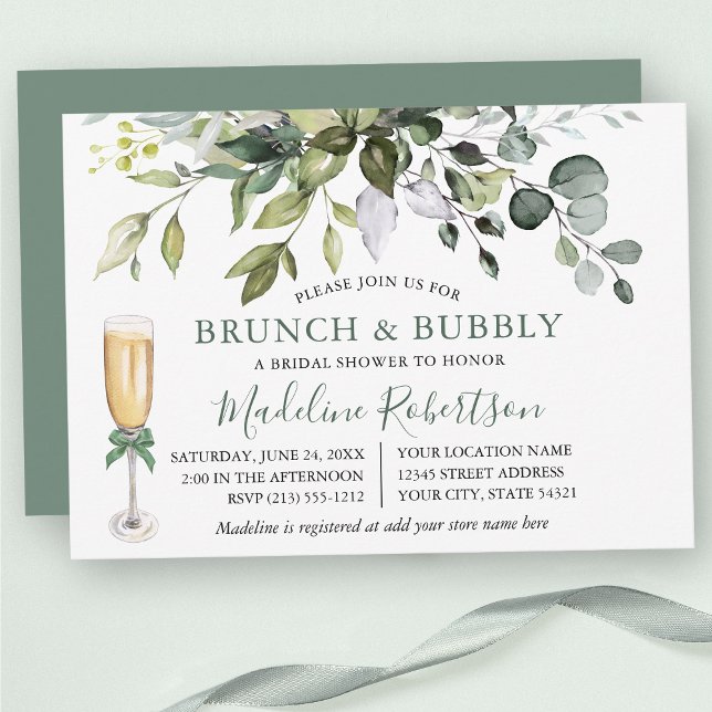 Convite Watercolor Greenery Sage Green Bridal Brunch (Customize to change text color, text style or color of back of card.)