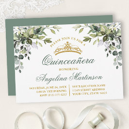 Convite Watercolor Greenery Sage Green Quinceanera Party