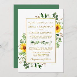 Convite Watercolor Greenery Sunflower Casamento Dourado