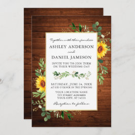 Convite Watercolor Greenery Sunflower Wood Casamento