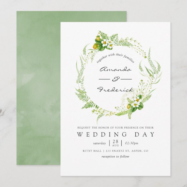 Convite Watercolor Greenery Wedding (Frente/Verso)