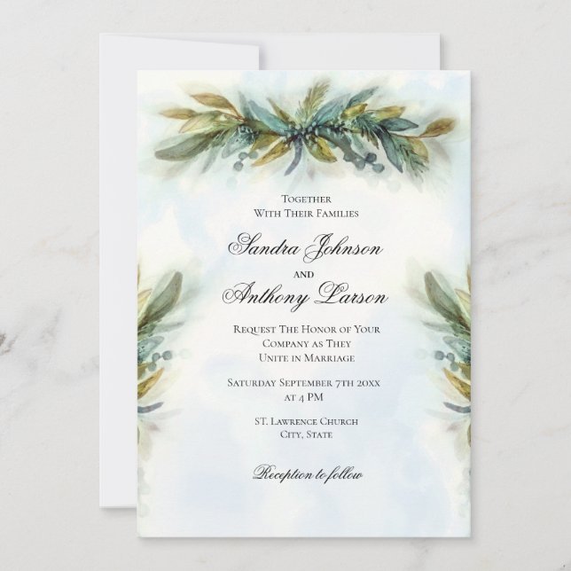 Convite Watercolor Greenery Wedding (Frente)