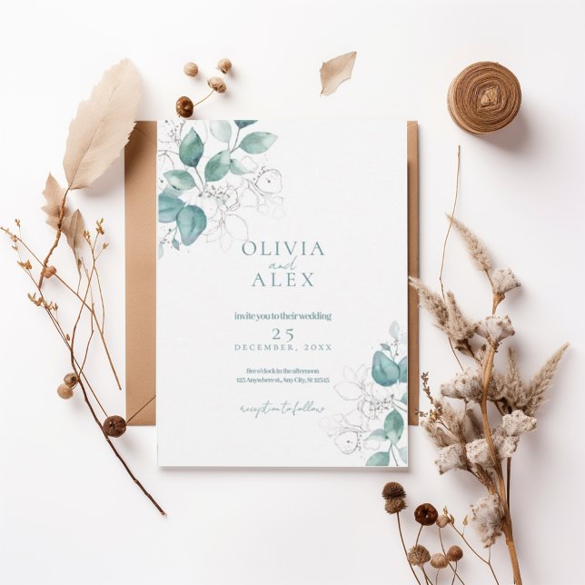 Convite Watercolor Greenery Wedding Invitation (Criador carregado)