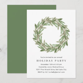 Convite Watercolor Greenery Wreath Corporate Holiday Party