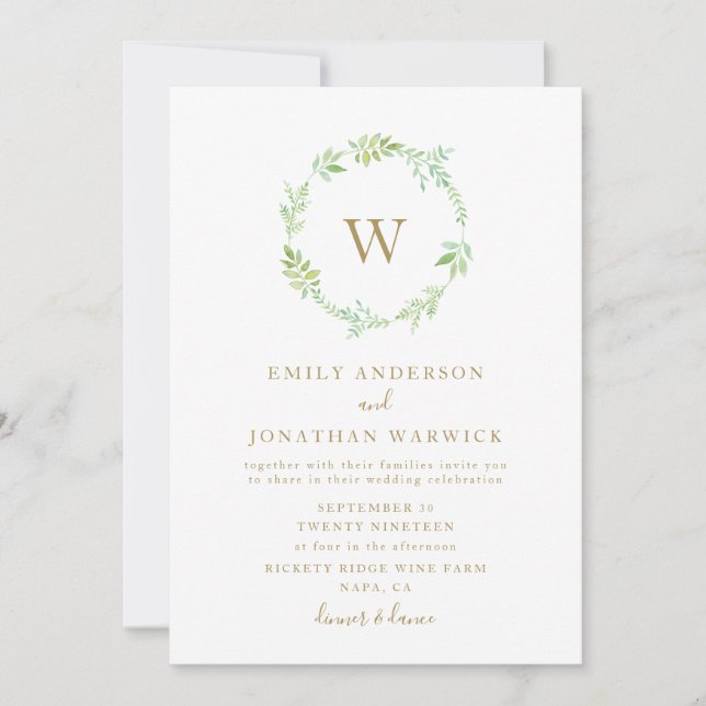 Convite Watercolor Greenery Wreath Weditation (Frente)