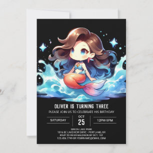 Convite Watercolor Happy Mermaid Birthday