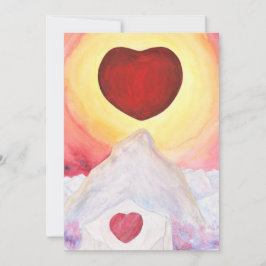 Convite Watercolor Heart Love flutuando acima das montanha