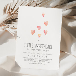 Convite Watercolor Hearts Little Sweetheart Chá de fraldas
