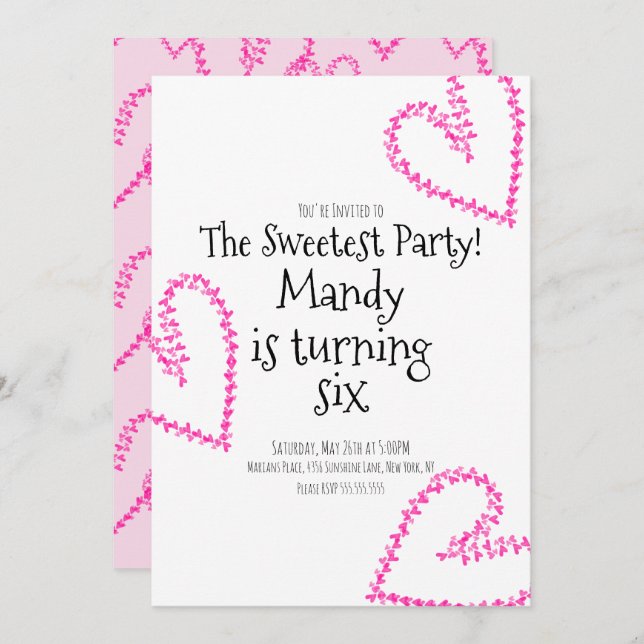 Convite Watercolor Hearts Stamp Wreath Love Birthday (Frente/Verso)