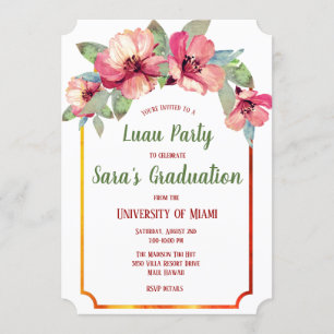 Convite Watercolor Hibiscus Luau Festa de formatura Invite