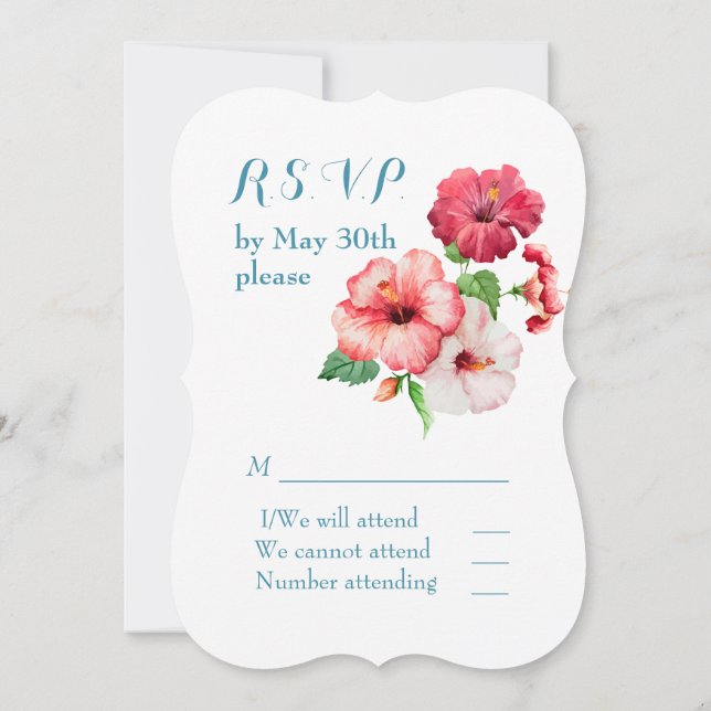 Convite Watercolor Hibiscus Tropical RSVP (Verso)