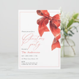 Convite Watercolor Holiday Red Bow Christmas Party