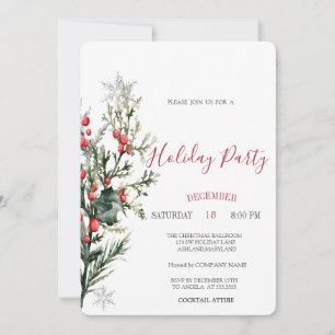 Convite Watercolor Holly Berry Greenery Natal