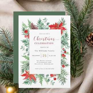Convite Watercolor Holly Christmas Celebration Invitation