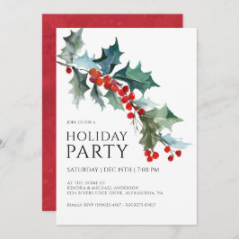 Convite Watercolor Holly e Berries FESFESTAY Party
