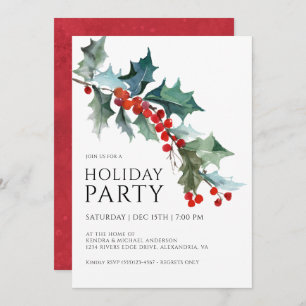 Convite Watercolor Holly e Berries FESFESTAY Party