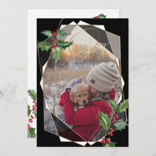 Convite Watercolor Holly e Red Berries Black