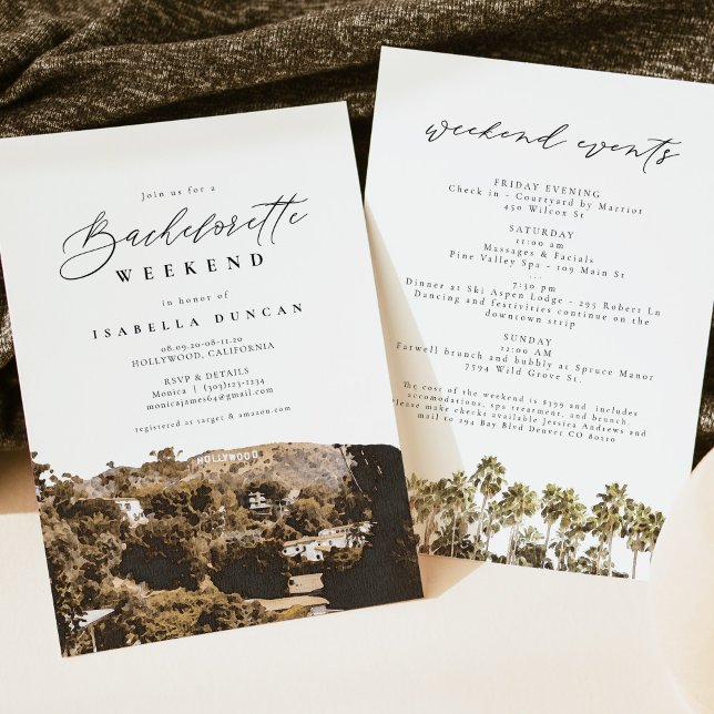 Convite Watercolor Hollywood Sinal da Califórnia - Palm Tr (Criador carregado)