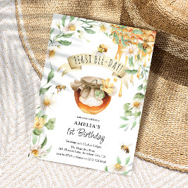 Convite Watercolor Honey First Bee Day primeiro aniversari