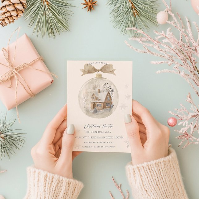 Convite Watercolor House in Snow Globe Christmas (Criador carregado)