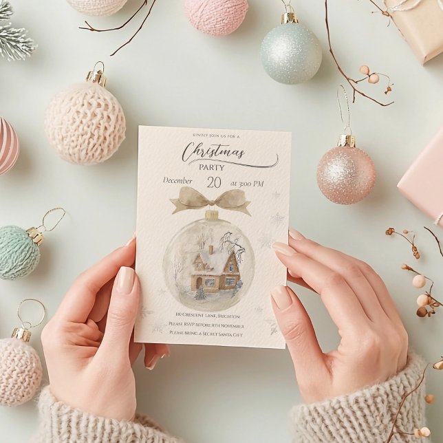 Convite Watercolor House in Snow Globe Christmas (Criador carregado)