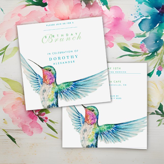 Convite Watercolor Hummingbird ANY Birthday Brunch (Criador carregado)