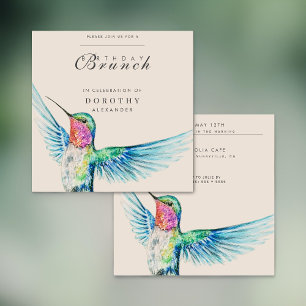 Convite Watercolor Hummingbird ANY Birthday Brunch