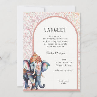 Convite Watercolor Indian Wedphant Elephant Sangeet