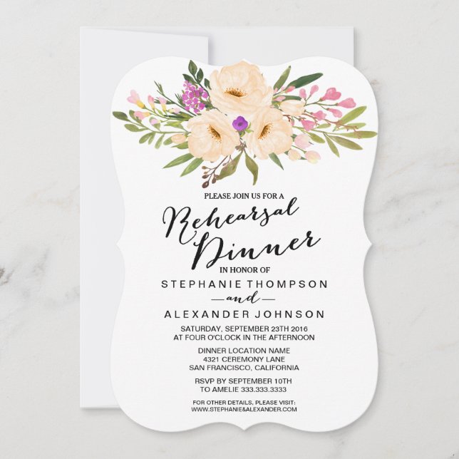 Convite Watercolor Ivory Buquê Anemones (Frente)