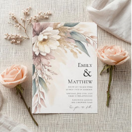 Convite Watercolor Ivory Floral Wedding Invitation