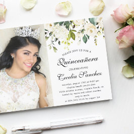 Convite Watercolor Ivory Rosa Quinceanera Foto