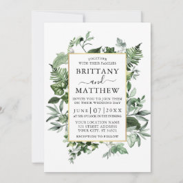 Convite Watercolor Ivy Ferns Sage Greenery Casamento Doura