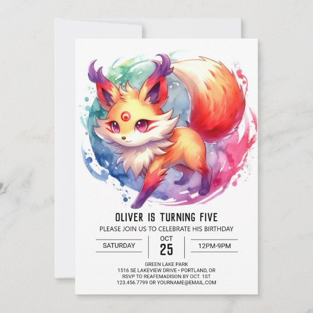 Convite Watercolor Joyful Fox Birthday (Frente)