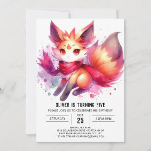 Convite Watercolor Joyful Fox Birthday